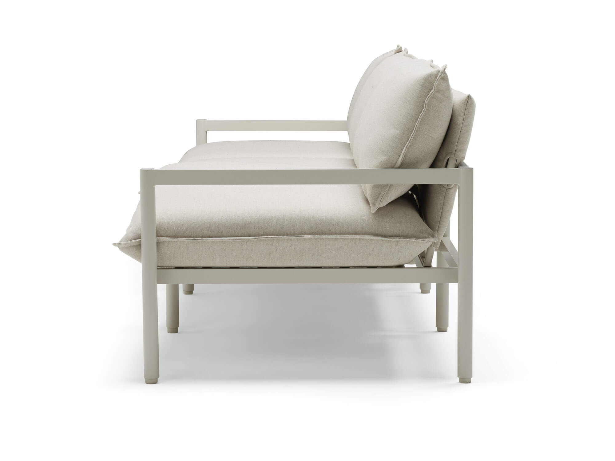 Side view of 3 seat white outdoor sofa